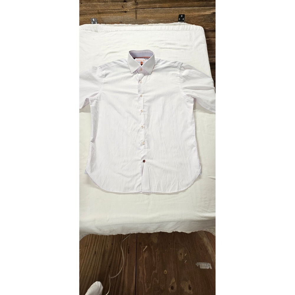 Visconti Mens White Textured Jacquard Button Down Shirt Long Sleeve L